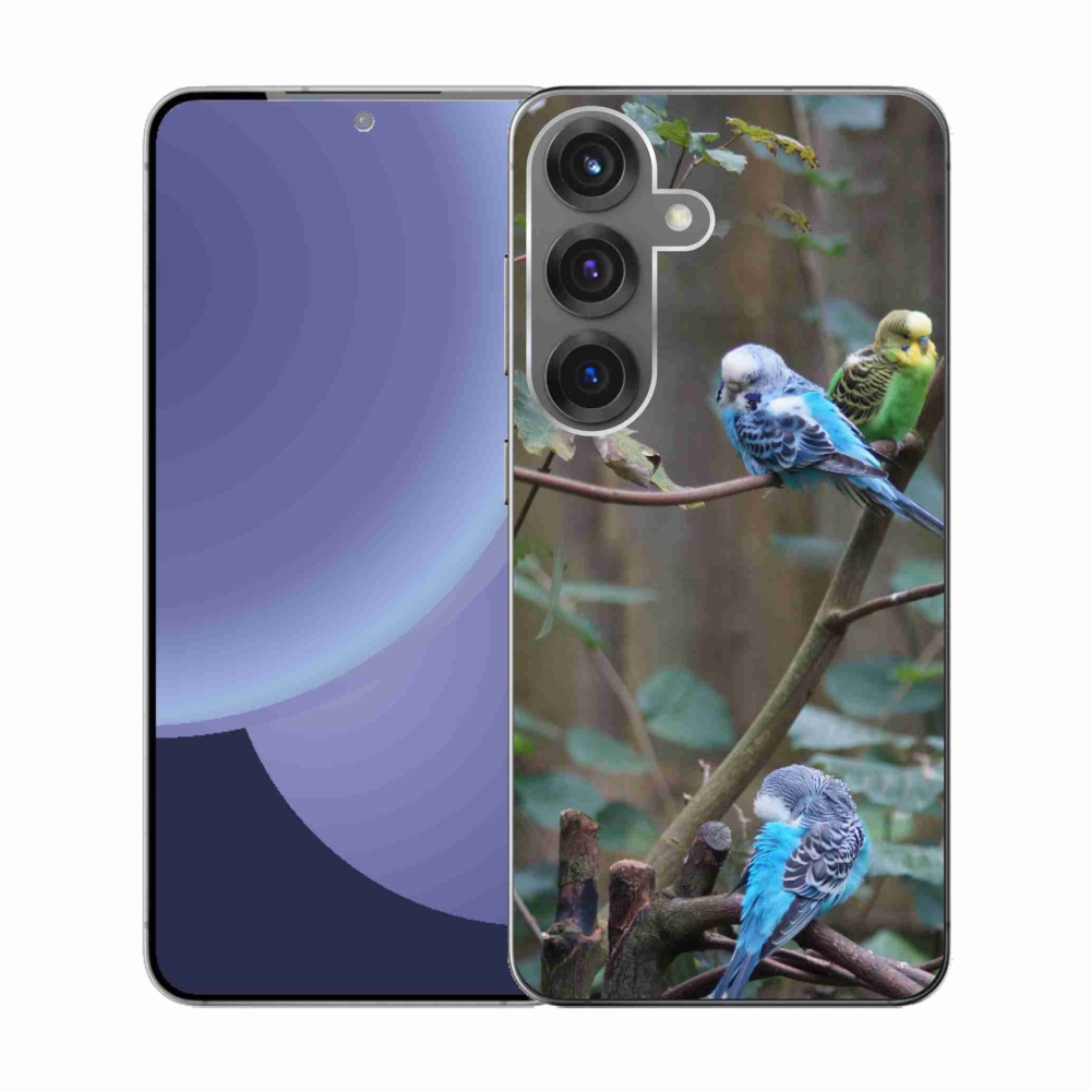 Gelový kryt mmCase na Samsung Galaxy S25 - papoušci na větvi