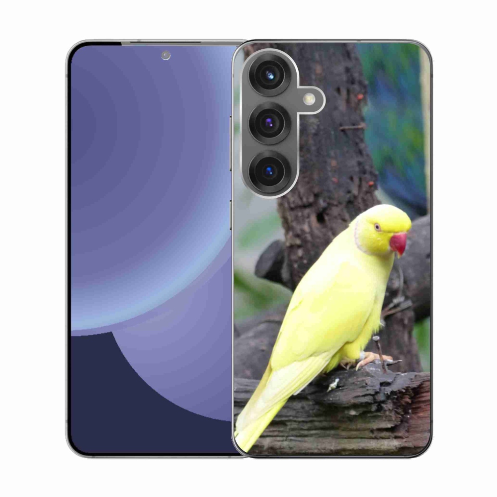 Gelový kryt mmCase na Samsung Galaxy S25 - papoušek alexandr žlutý
