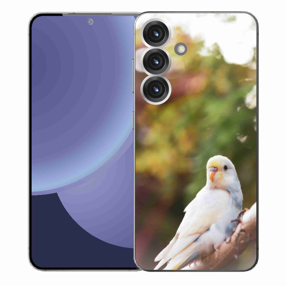 Gelový kryt mmCase na Samsung Galaxy S25+ - papoušek andulka bílá