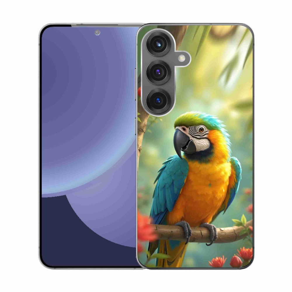 Gelový kryt mmCase na Samsung Galaxy S25 - papoušek ara modrožlutá