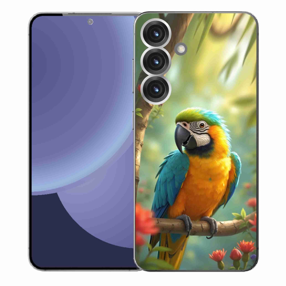 Gelový kryt mmCase na Samsung Galaxy S25+ - papoušek ara modrožlutá
