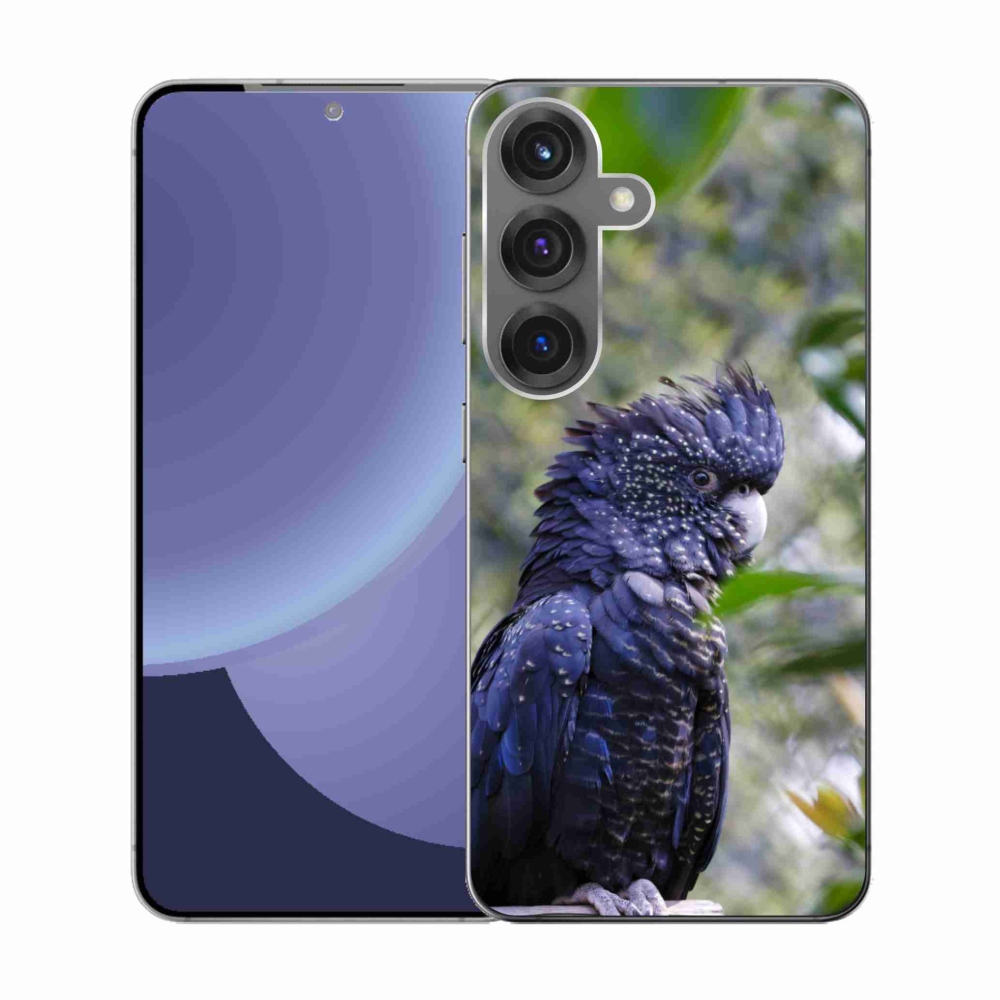 Gelový kryt mmCase na Samsung Galaxy S25 - papoušek kakadu černý