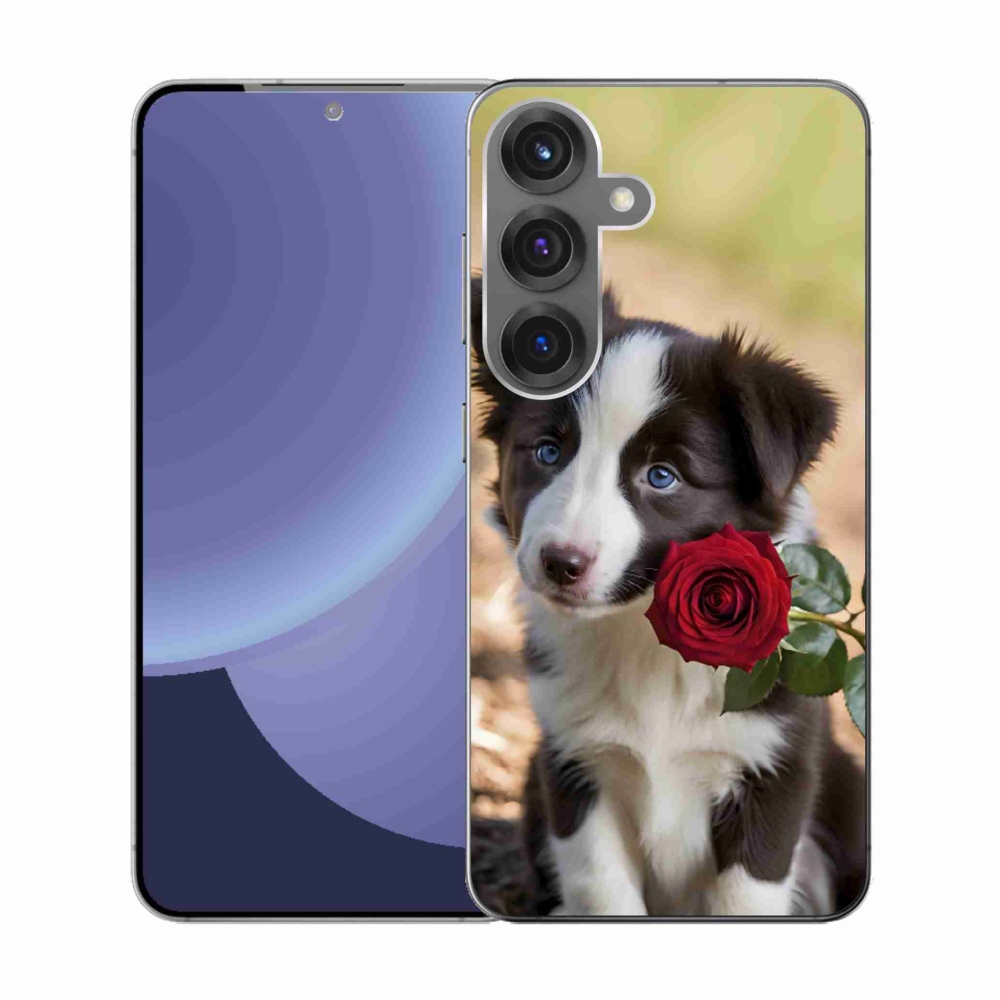 Gelový kryt mmCase na Samsung Galaxy S25 - roztomilá border kolie s růží