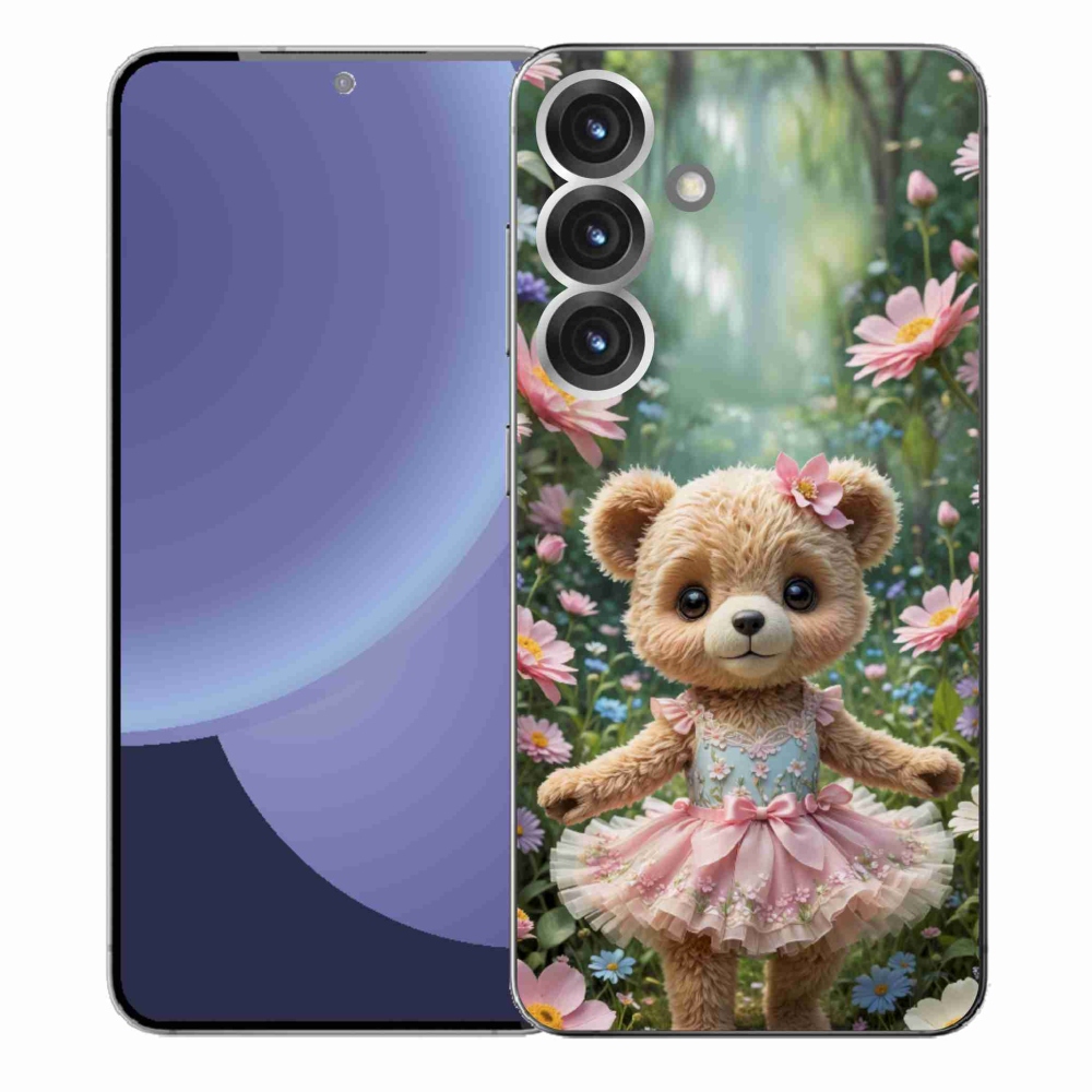 Gelový kryt mmCase na Samsung Galaxy S25+ - roztomilý medvídek v květinách
