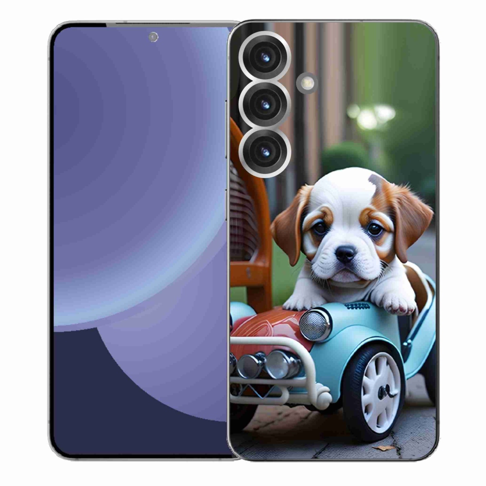 Gelový kryt mmCase na Samsung Galaxy S25+ - štěně v retro autě
