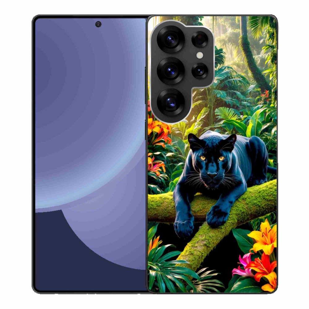 Gelový kryt mmCase na Samsung Galaxy S25 Ultra - černý panter v džungli