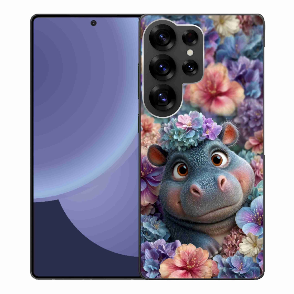 Gelový kryt mmCase na Samsung Galaxy S25 Ultra - hrošík v květinách