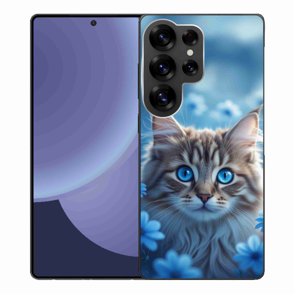 Gelový kryt mmCase na Samsung Galaxy S25 Ultra - koťátko v modrých květech