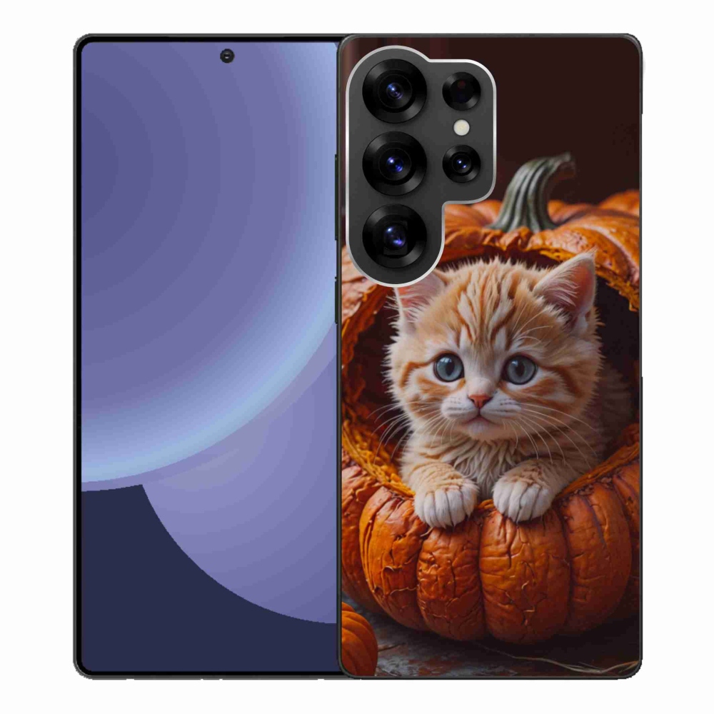 Gelový kryt mmCase na Samsung Galaxy S25 Ultra - kotě a dýně 2