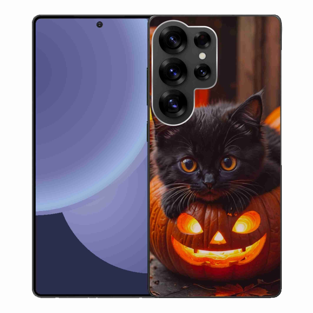 Gelový kryt mmCase na Samsung Galaxy S25 Ultra - kotě a dýně