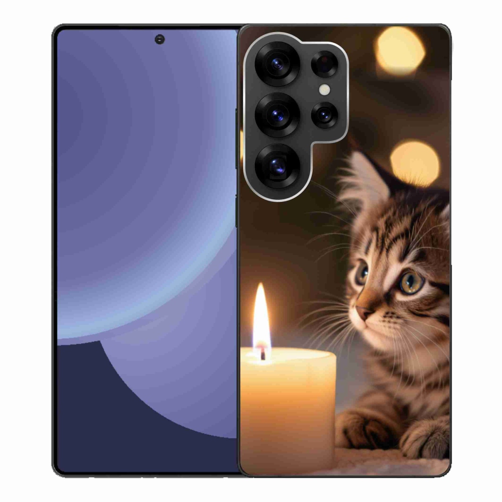 Gelový kryt mmCase na Samsung Galaxy S25 Ultra - kotě a svíčka