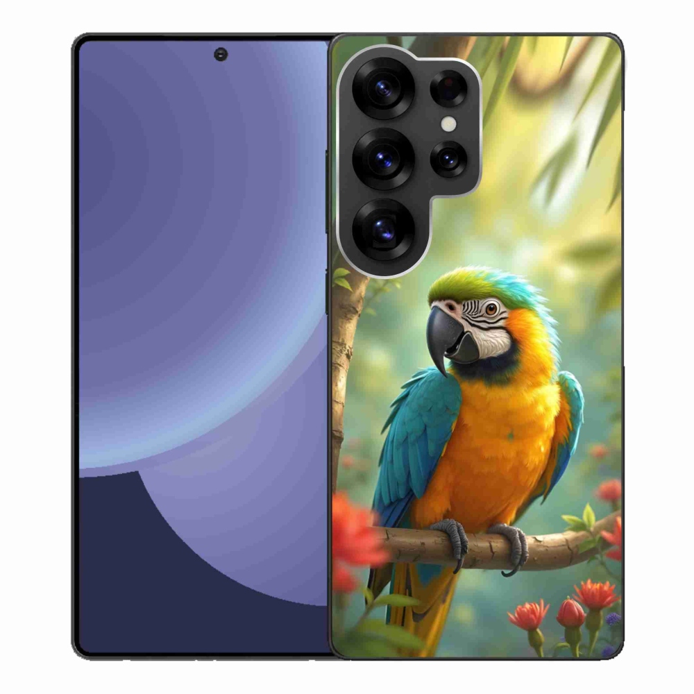 Gelový kryt mmCase na Samsung Galaxy S25 Ultra - papoušek ara modrožlutá