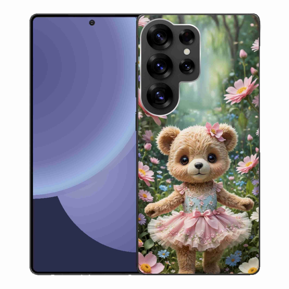 Gelový kryt mmCase na Samsung Galaxy S25 Ultra - roztomilý medvídek v květinách
