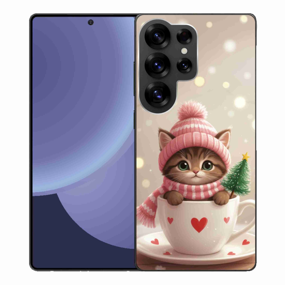 Gelový kryt mmCase na Samsung Galaxy S25 Ultra - vánoční kotě v hrnku