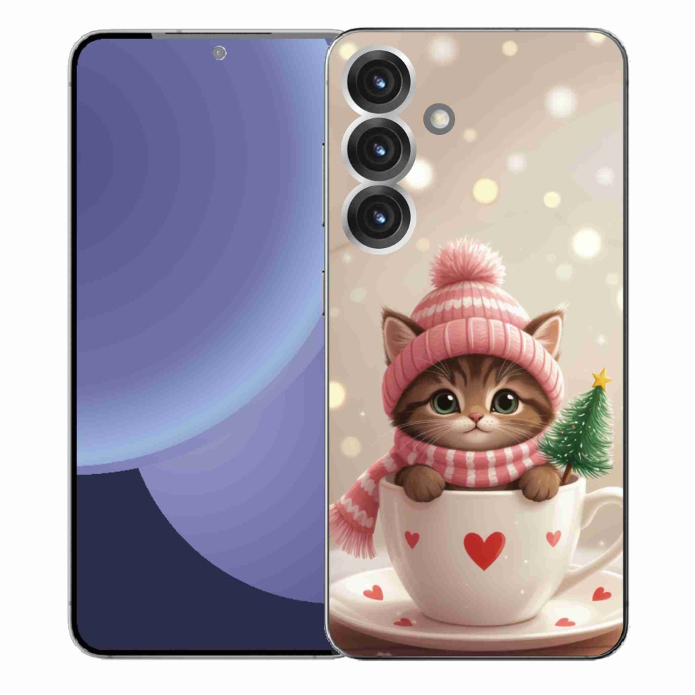 Gelový kryt mmCase na Samsung Galaxy S25+ - vánoční kotě v hrnku