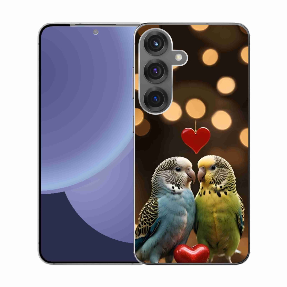 Gelový kryt mmCase na Samsung Galaxy S25 - zamilovaní papoušci