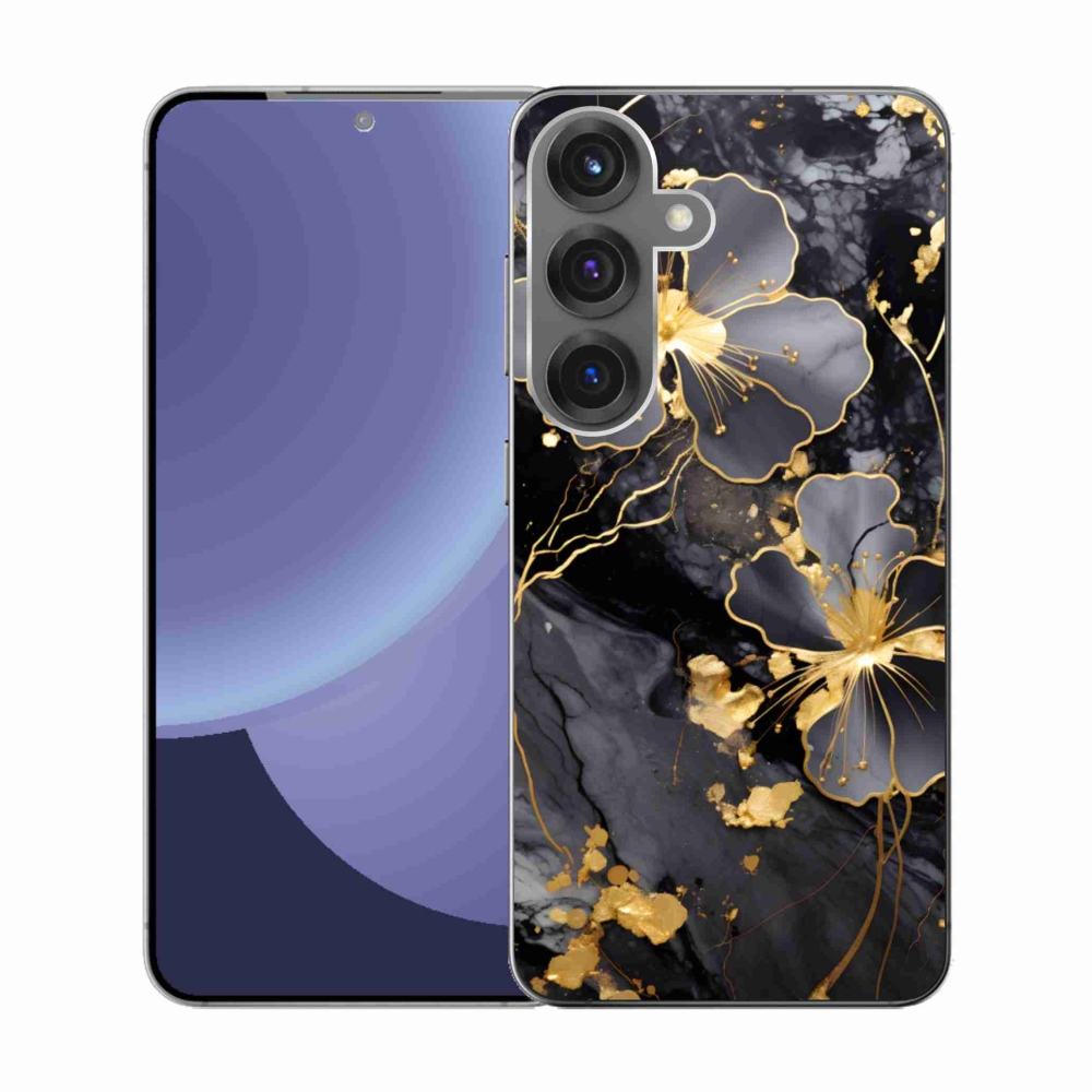 Gelový kryt mmCase na Samsung Galaxy S25 - zlaté květy