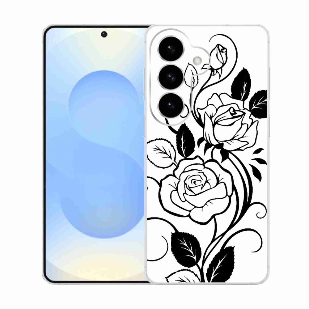 Gelový kryt mmCase na Samsung Galaxy S26  - černobílá růže