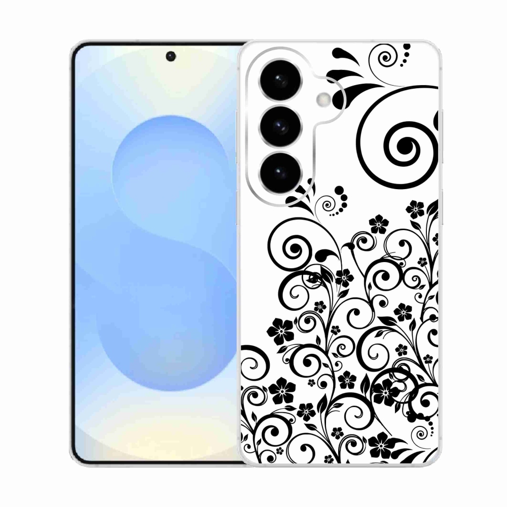 Gelový kryt mmCase na Samsung Galaxy S26  - černobílé květinové vzory