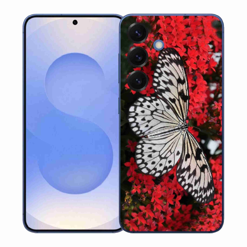 Gelový kryt mmCase na Samsung Galaxy S26+ - černobílý motýl 1