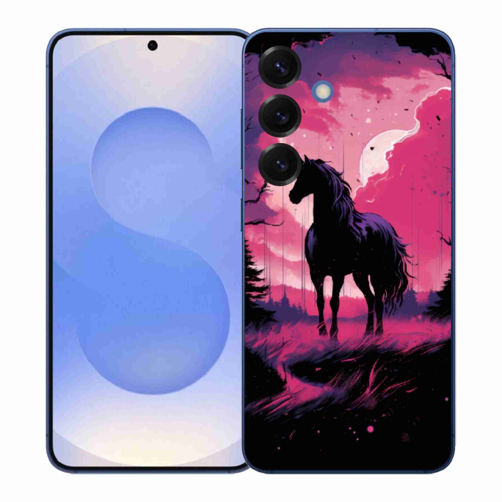 Gelový kryt mmCase na Samsung Galaxy S26+ - černý kreslený kůň 1