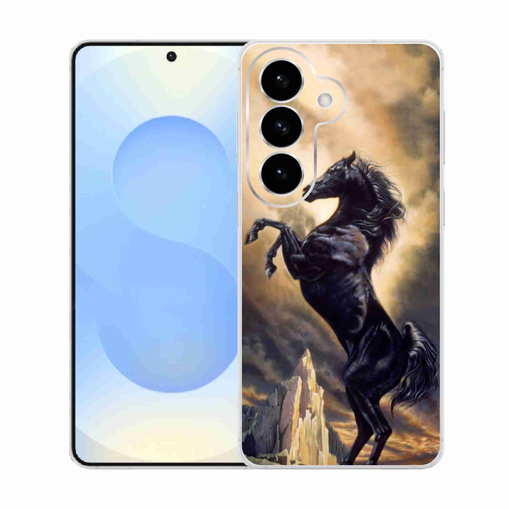 Gelový kryt mmCase na Samsung Galaxy S26  - černý kreslený kůň