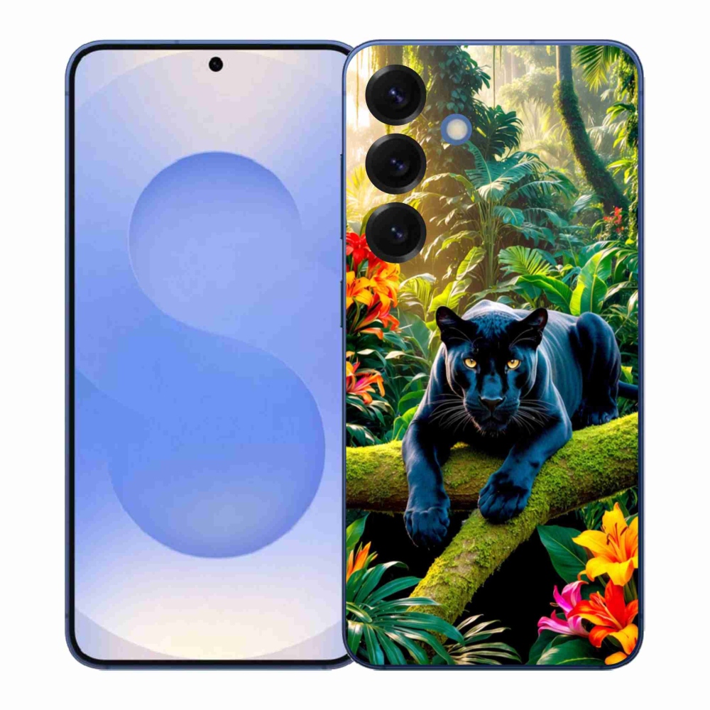 Gelový kryt mmCase na Samsung Galaxy S26+ - černý panter v džungli