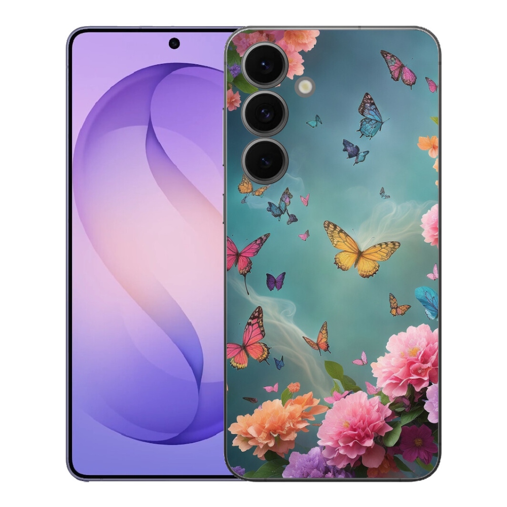 Gelový kryt mmCase na Samsung Galaxy S26 FE - barevné květy a motýli