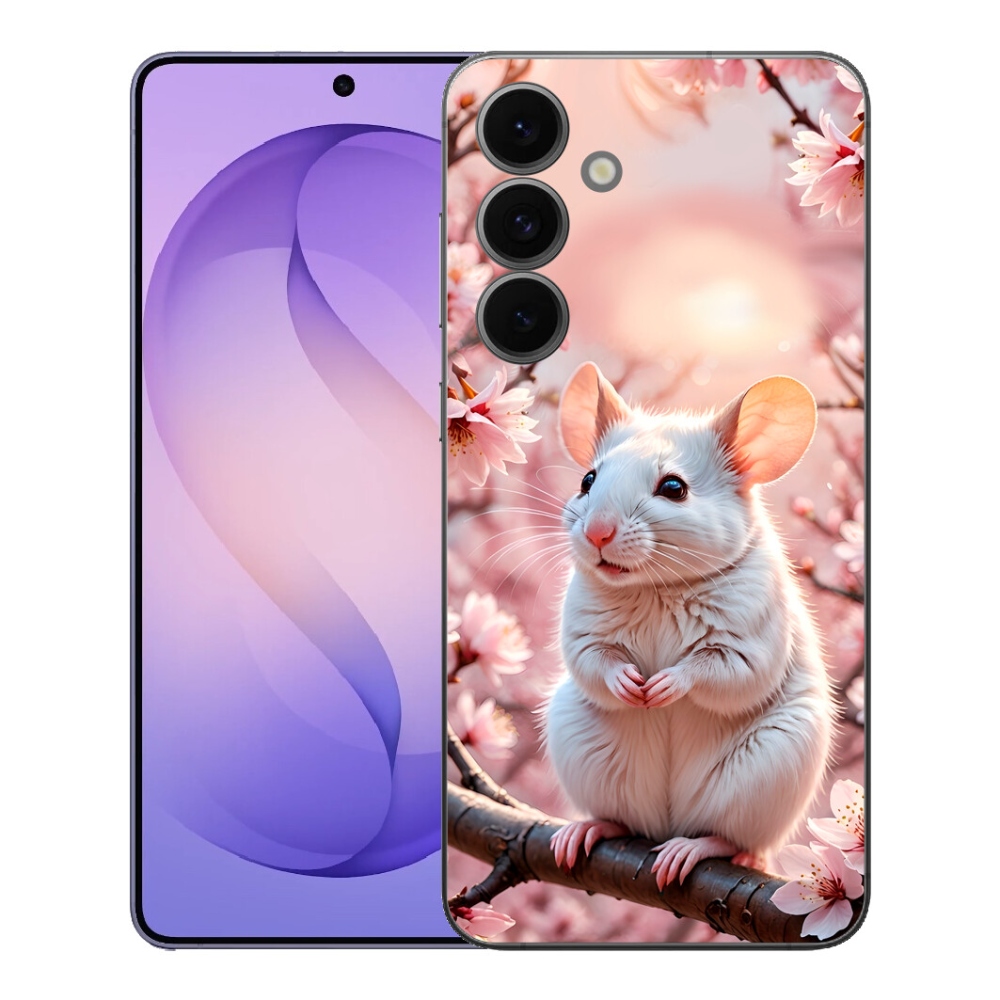 Gelový kryt mmCase na Samsung Galaxy S26 FE - bílá myš na větvi