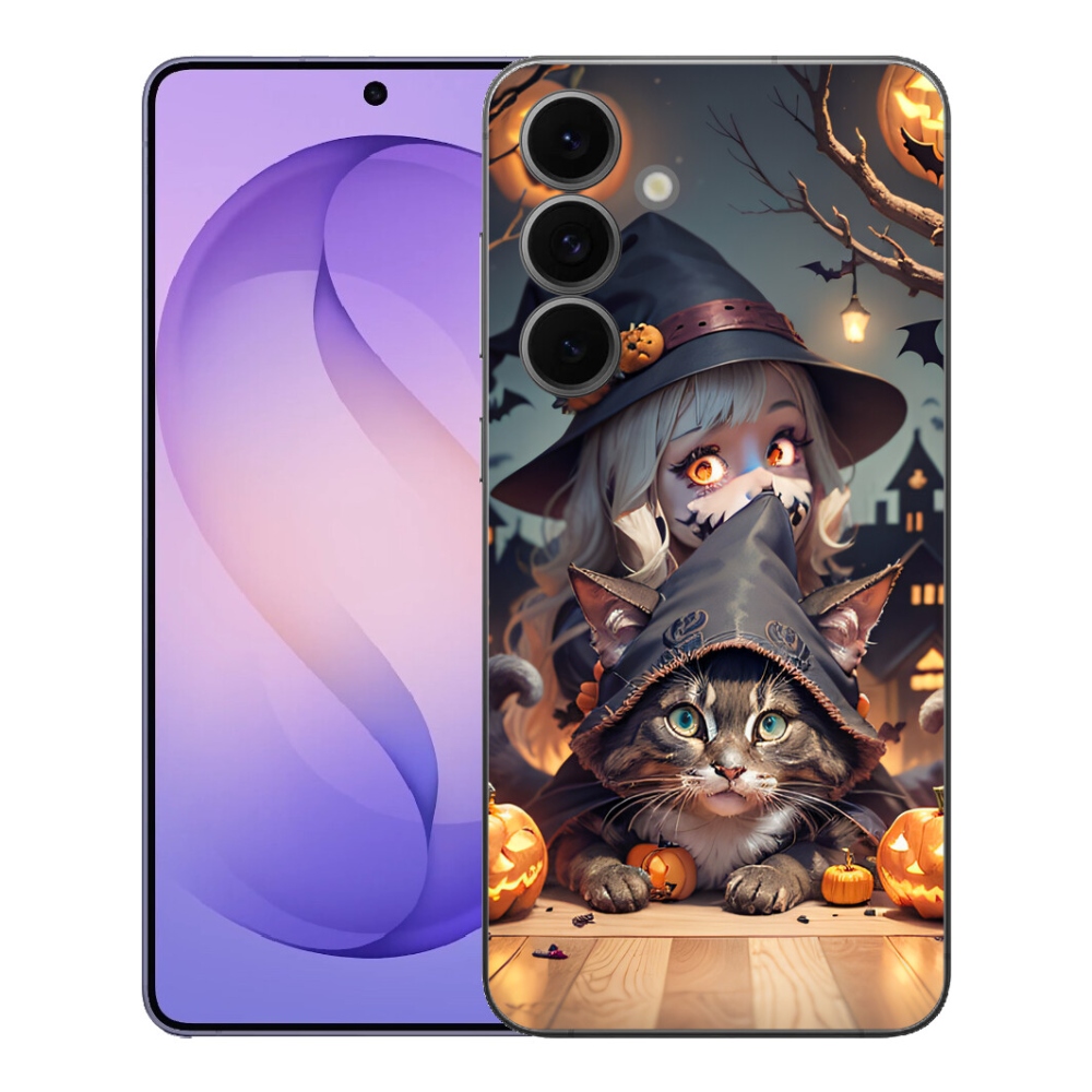 Gelový kryt mmCase na Samsung Galaxy S26 FE - čarodějnice s kočkou