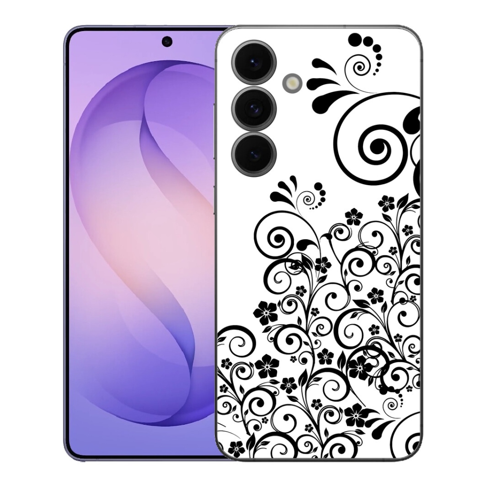 Gelový kryt mmCase na Samsung Galaxy S26 FE - černobílé květinové vzory