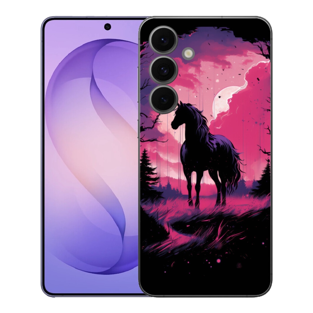 Gelový kryt mmCase na Samsung Galaxy S26 FE - černý kreslený kůň 1