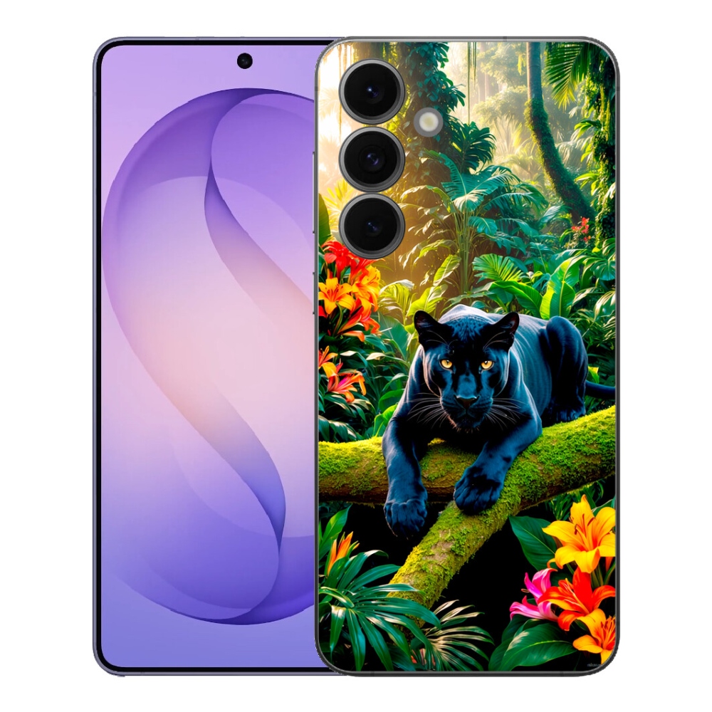 Gelový kryt mmCase na Samsung Galaxy S26 FE - černý panter v džungli