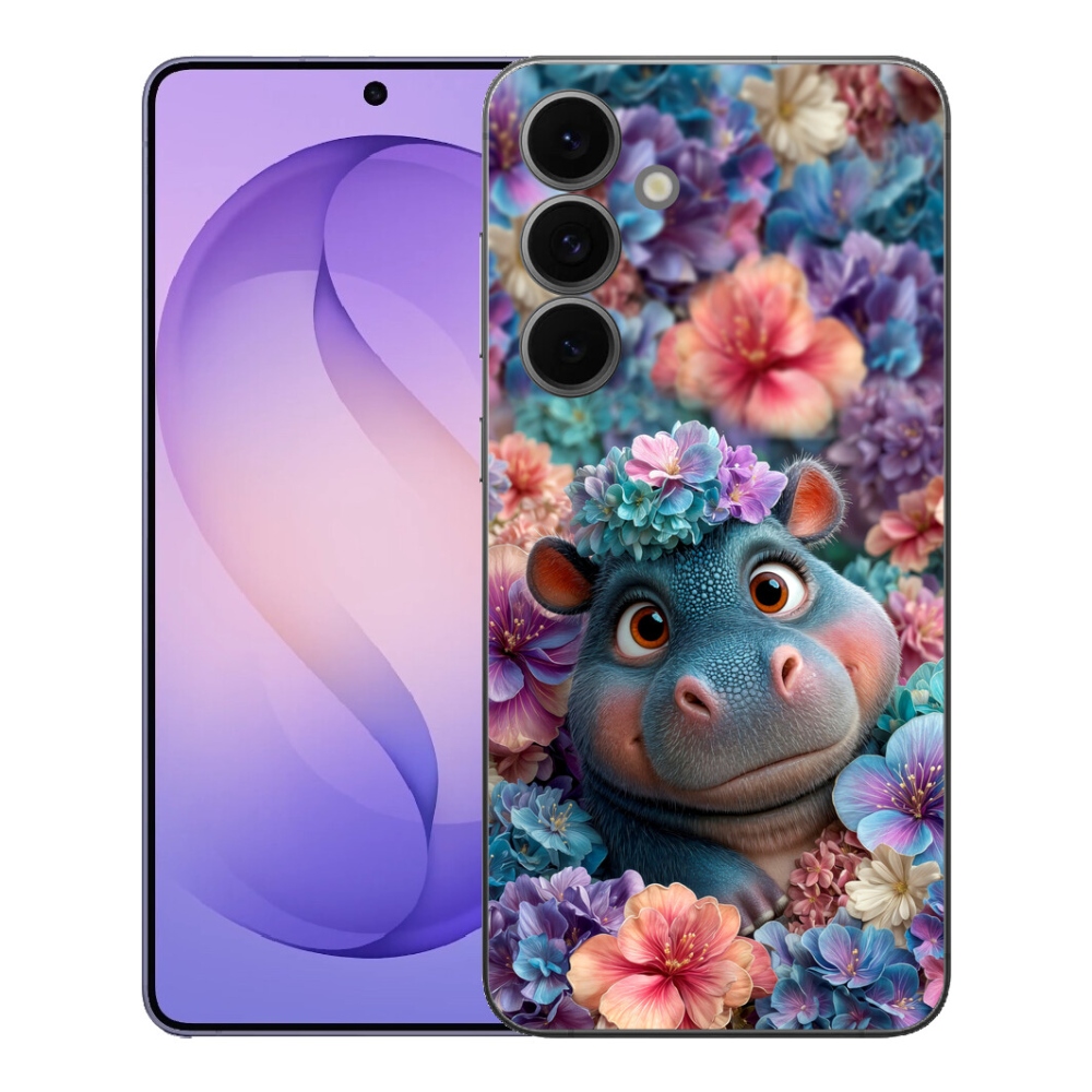 Gelový kryt mmCase na Samsung Galaxy S26 FE - hrošík v květinách