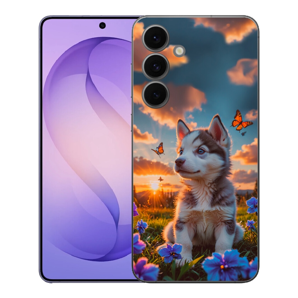 Gelový kryt mmCase na Samsung Galaxy S26 FE - husky při západu slunce