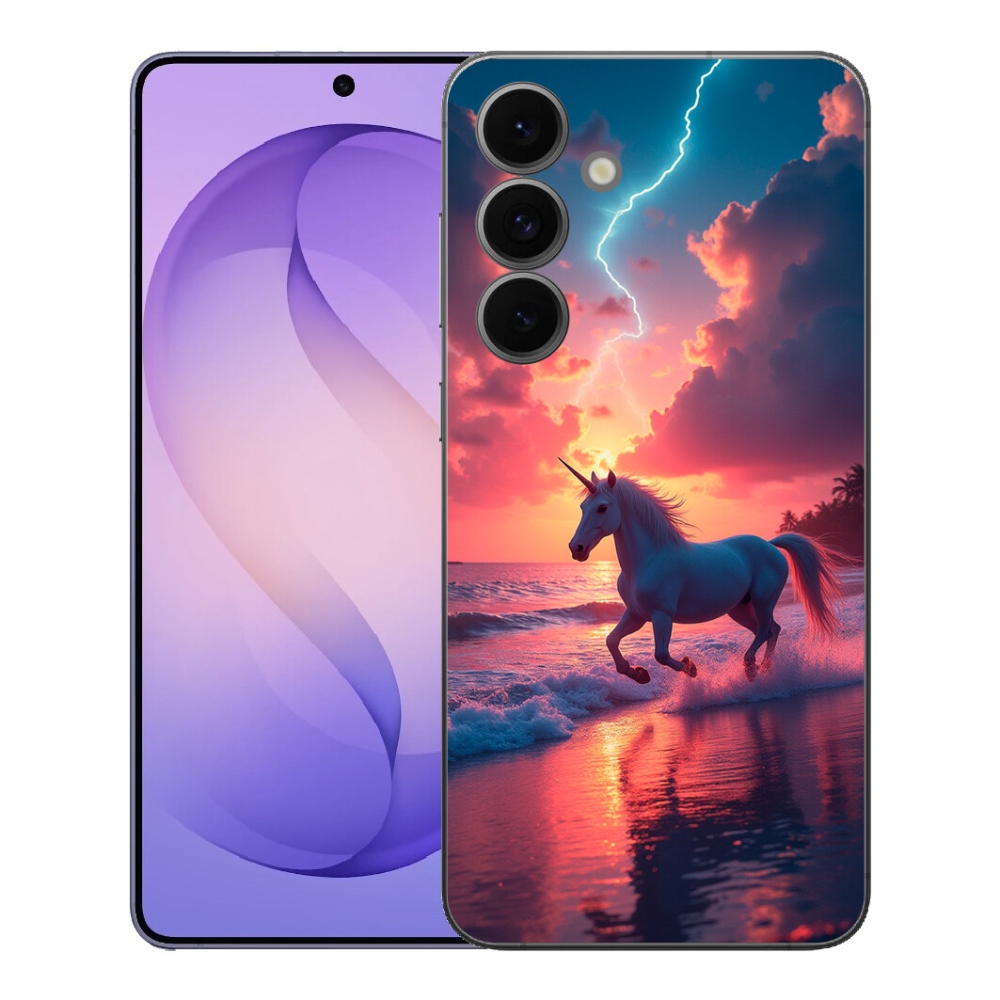 Gelový kryt mmCase na Samsung Galaxy S26 FE - jednorožec na pláži