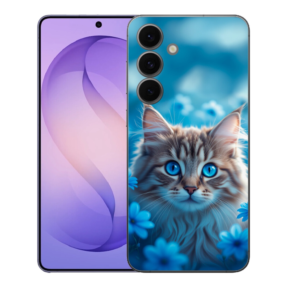 Gelový kryt mmCase na Samsung Galaxy S26 FE - koťátko v modrých květech