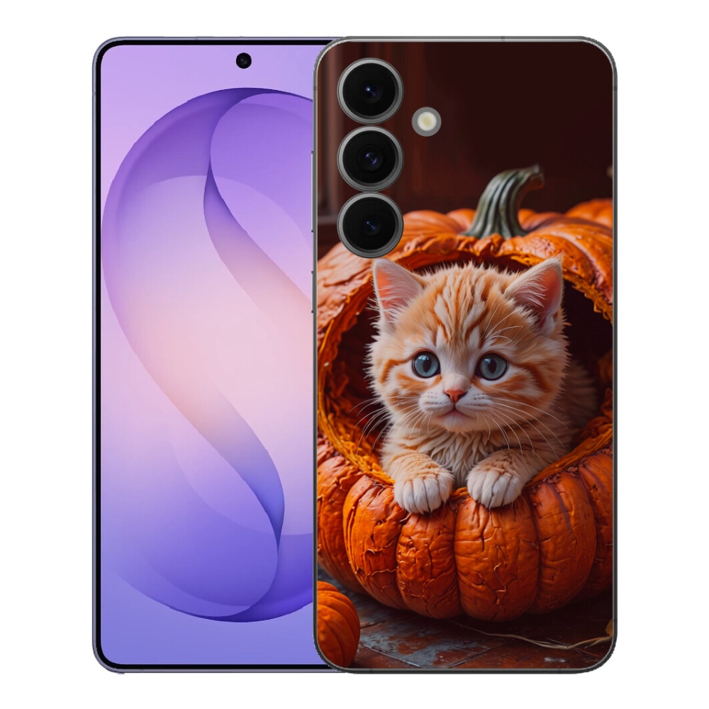Gelový kryt mmCase na Samsung Galaxy S26 FE - kotě a dýně 2