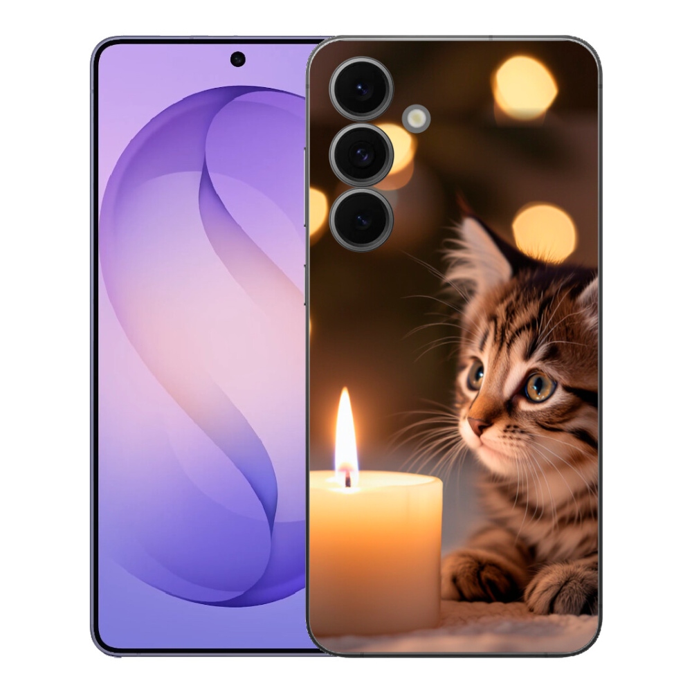 Gelový kryt mmCase na Samsung Galaxy S26 FE - kotě a svíčka