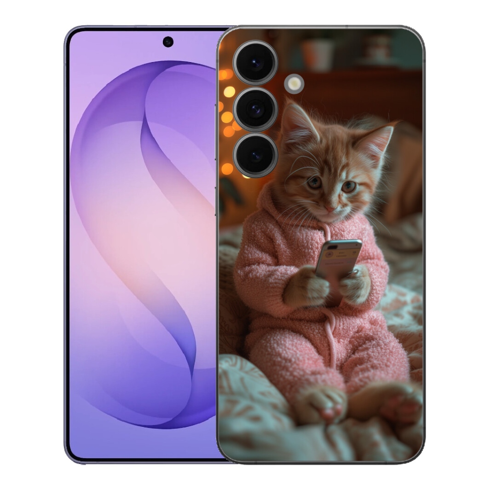 Gelový kryt mmCase na Samsung Galaxy S26 FE - kotě s mobilem
