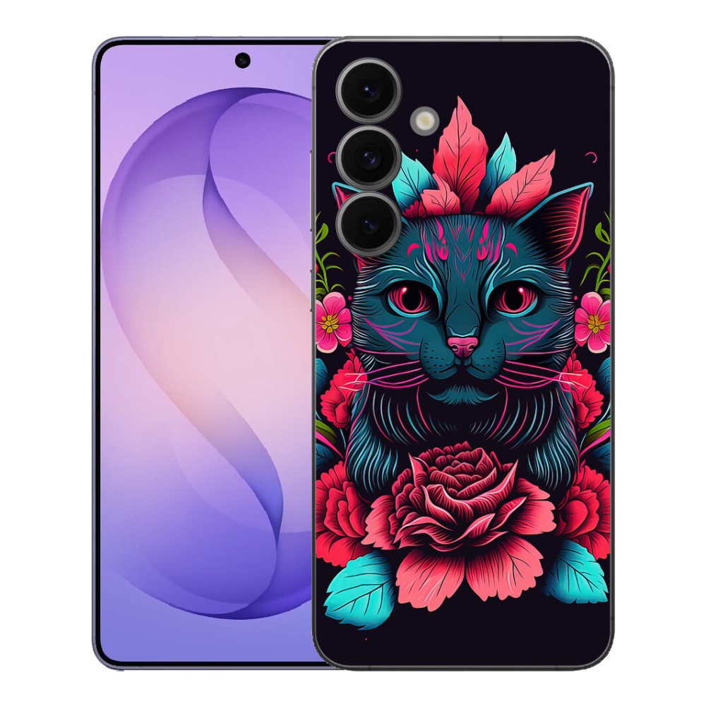 Gelový kryt mmCase na Samsung Galaxy S26 FE - květiny a kočka