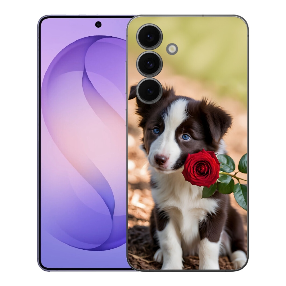 Gelový kryt mmCase na Samsung Galaxy S26 FE - roztomilá border kolie s růží