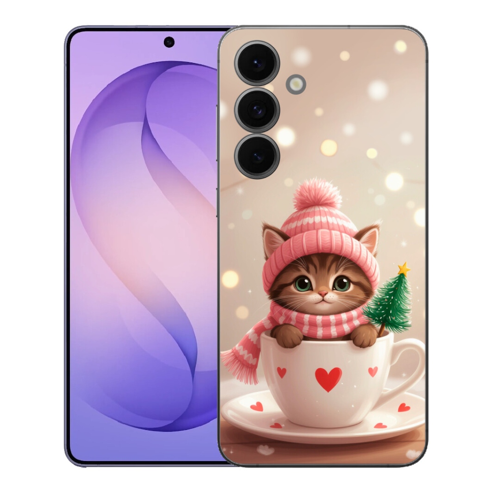 Gelový kryt mmCase na Samsung Galaxy S26 FE - vánoční kotě v hrnku