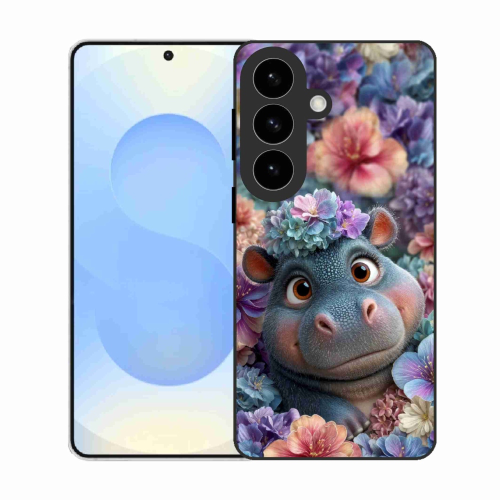 Gelový kryt mmCase na Samsung Galaxy S26 - hrošík v květinách