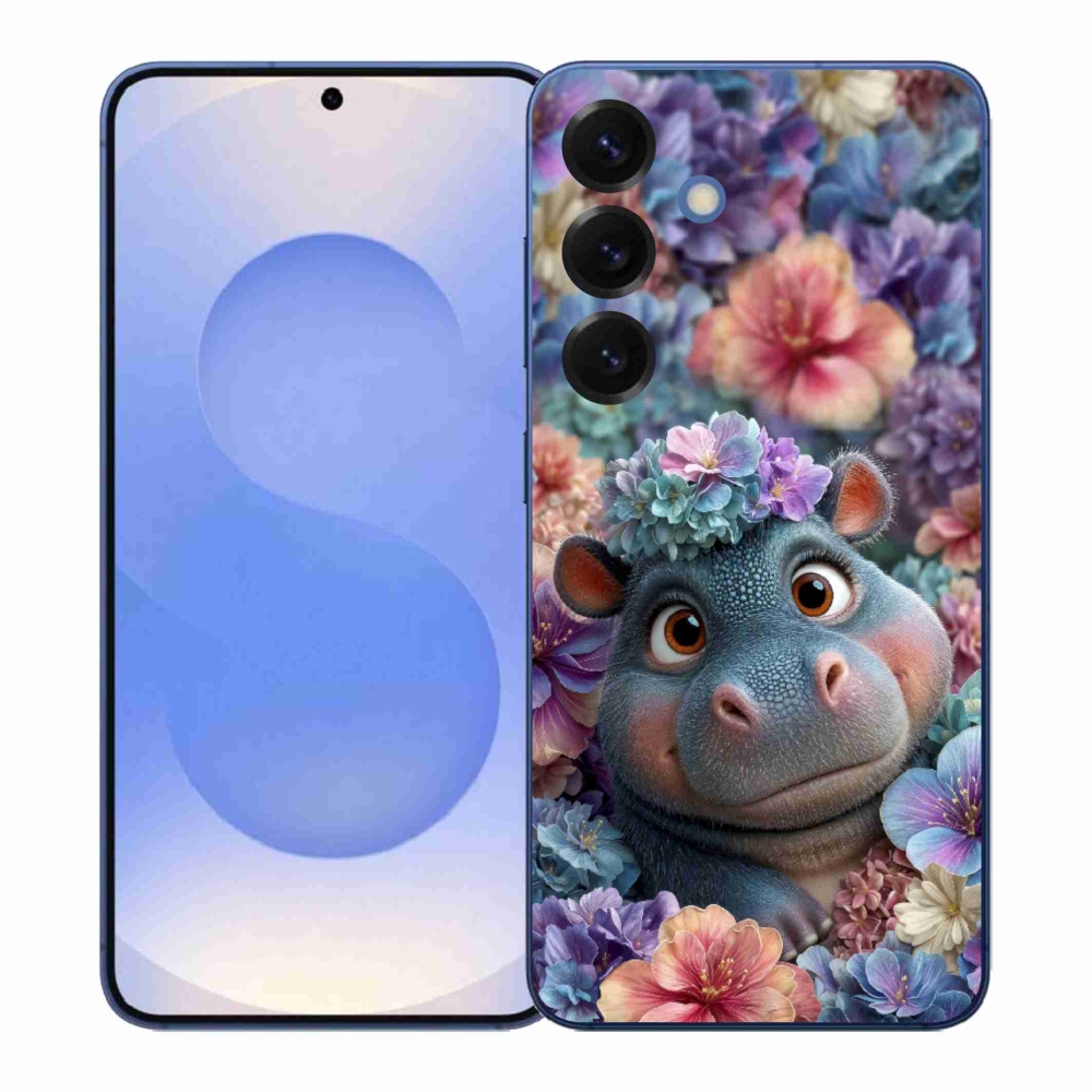 Gelový kryt mmCase na Samsung Galaxy S26+ - hrošík v květinách