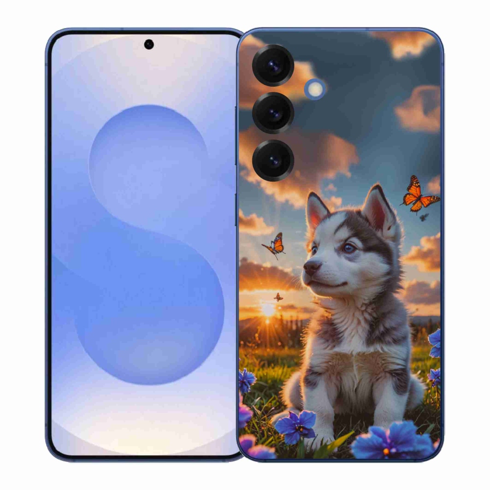Gelový kryt mmCase na Samsung Galaxy S26+ - husky při západu slunce
