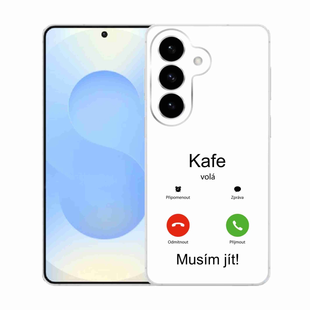 Gelový kryt mmCase na Samsung Galaxy S26  - kafe volá bílé pozadí