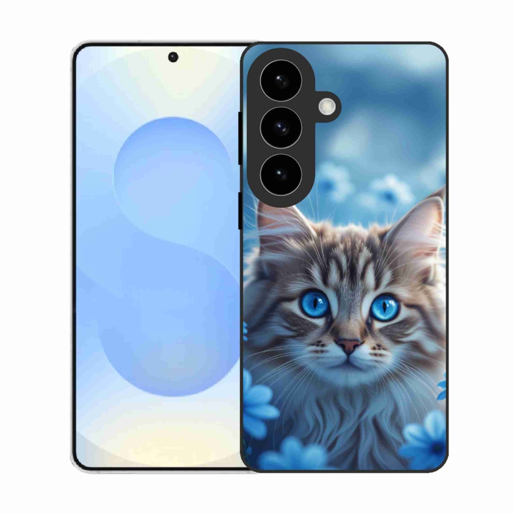 Gelový kryt mmCase na Samsung Galaxy S26 - koťátko v modrých květech