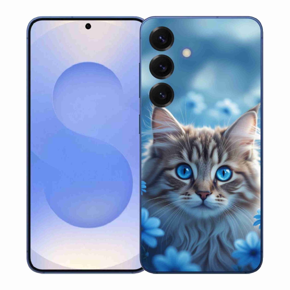 Gelový kryt mmCase na Samsung Galaxy S26+ - koťátko v modrých květech