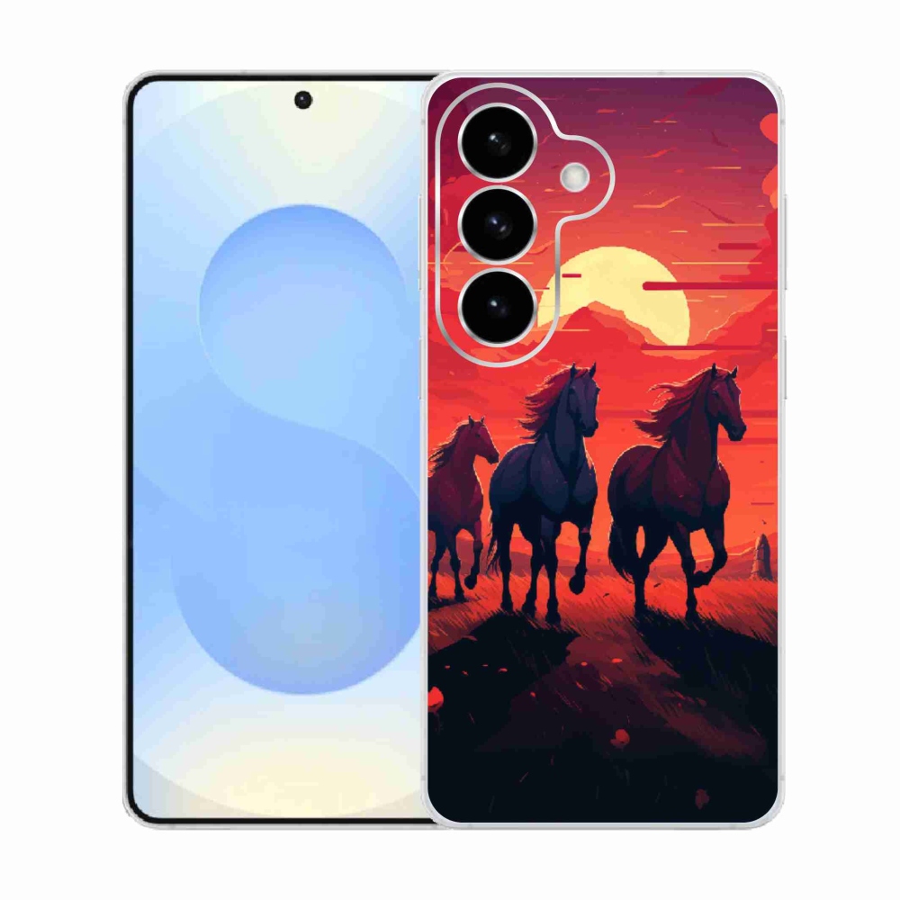 Gelový kryt mmCase na Samsung Galaxy S26  - koně a západ slunce